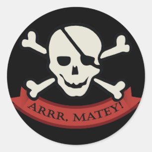 Crânio - Adesivo redondo clássico preto, brilhante