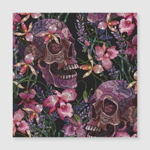 Crânio bordado: Padrão Orquídeo Gótico