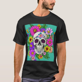 crânio colorido com flores T-Shirt