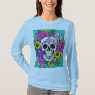 crânio colorido com flores T-Shirt