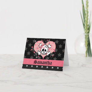 Crânio cor-de-rosa cartões de nota personalizado
