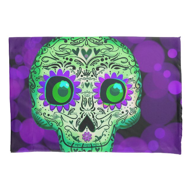 Cranio de Açúcar Brilhante Verde e Roxo de Hallowe (Frente)