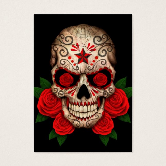 Crânio de açúcar escuro com Rosas vermelhas (Frente)