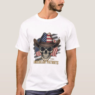 Crânio de Cowboy Patriota Americano - Camiseta clá