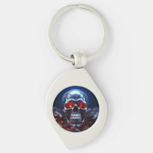 Crânio de cristal com Chaveiro de metal vermelho r