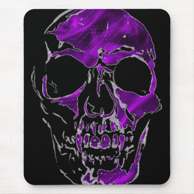 Crânio de Fanged em Mousepad de seda roxo (Frente)
