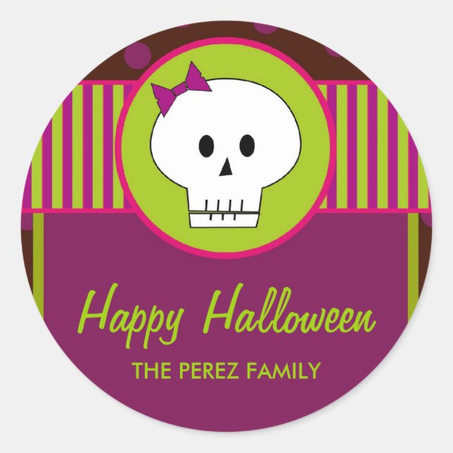Cranio de Halloween, Marcadores Redondos/ Adesivos (Frente)
