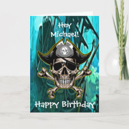 Crânio de Pirata Verde Capitão Cartão de Navio Cru