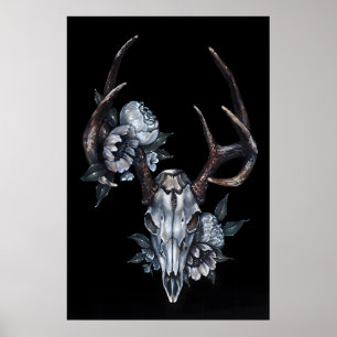 Crânio de Veado com Flores- Impressão Giclee de