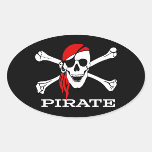 Crânio do pirata e etiqueta oval #1 dos Crossbone
