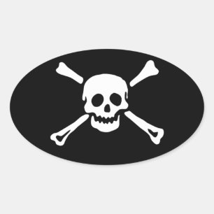 Crânio do pirata e etiqueta oval #3 dos Crossbone