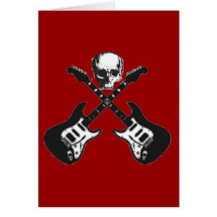 Crânio e cartão cruzado do pirata das guitarra