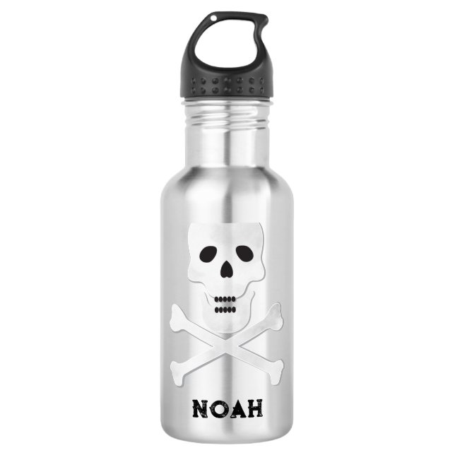 Crânio e Crossbones Garrafa de Água Personalizada (Frente)