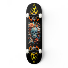 Crânio e flores, fogo, velocidade, skate