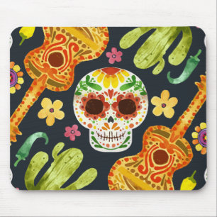Crânio e Guitarras Dia de Muertos  Mousepad
