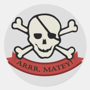 Crânio - etiqueta redonda clássica cinzenta,