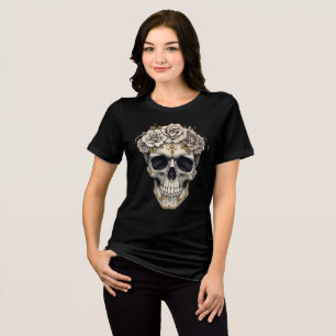 Crânio Floral de Marfim Camiseta de Custo de Hal