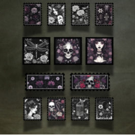 Crânio gótico e Insetos Scrapbook Ephemera carimbo