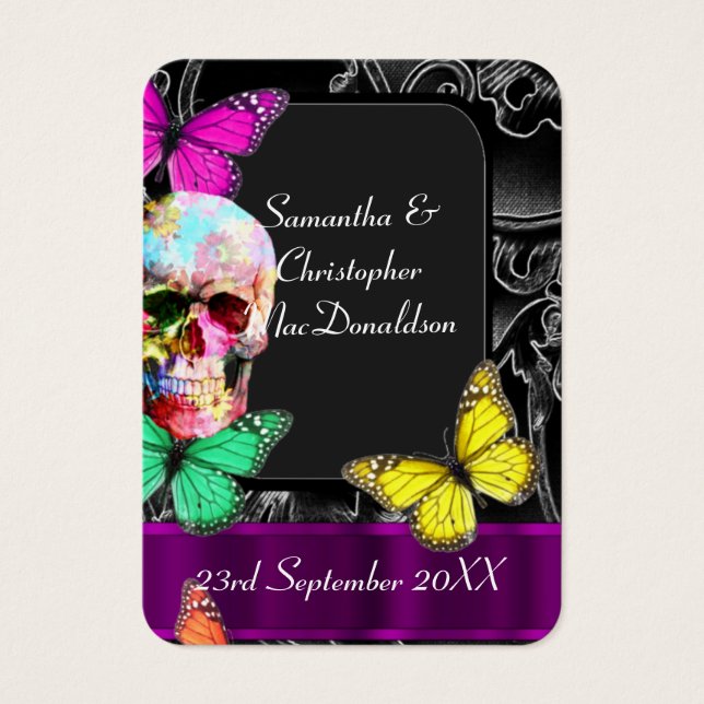 Crânio gótico e obrigado de casamento preto. (Frente)