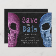 Crânio Gótico Rosa Azul Orçamento Economize a Data