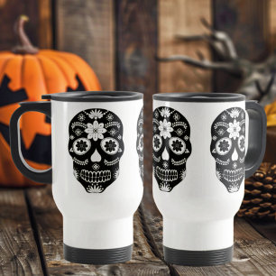 Crânio Mexicano 2 Caneca de viagem Preta E Branca