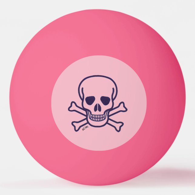 Crânio n Ossos Rosa em rosa 1 estrela bola de ping (Frente)
