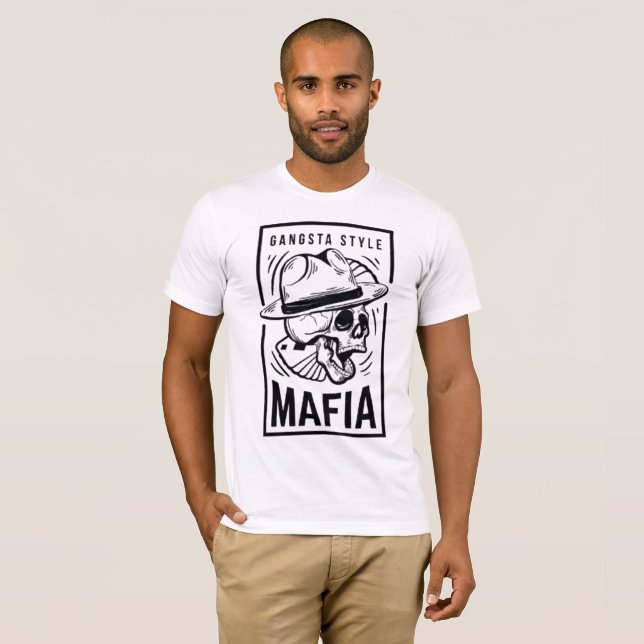 Crânio Retro Máfia - Estilo Gangsta T-Shirt (Frente Completa)