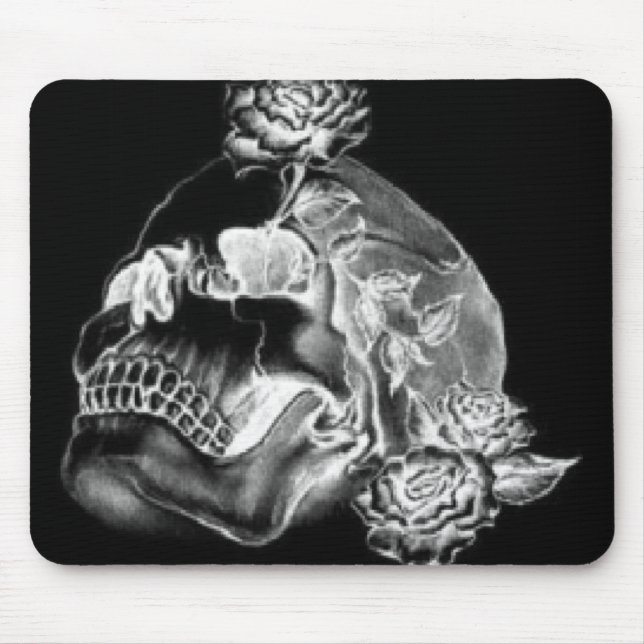 Crânio & rosas Mousepad preto (Frente)