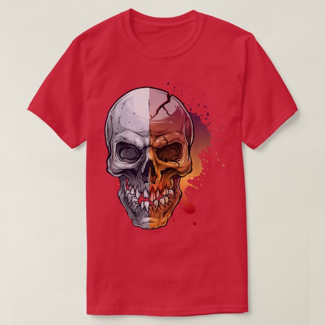 Crânio velho com crack Skeleton T-Shirt (Frente do Design)