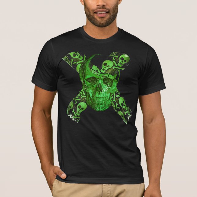 Crânio Verde - Engraçado Crânio 3 T-shirt (Frente)