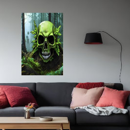 Crânio verde na floresta | AI Art Poster