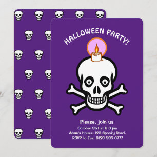 Crânios assustadores do Halloween no convite roxo