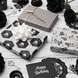 Crânios de Cinza Gótica e Stripes Halloween