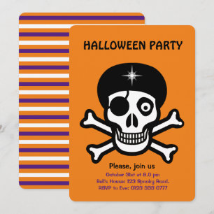 crânios de Halloween em convite laranja