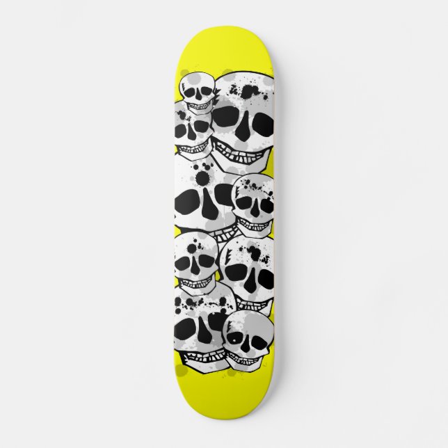 Crânios de pintura amarela de skate preto (Frente)