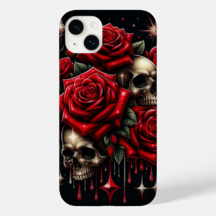 Cránios Dourados & Rosas Vermelhas Brilho Glamour