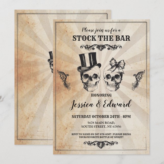 Crânios Estoque O Bar Convite Vintage de Halloween (Frente/Verso)