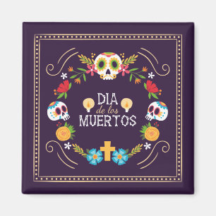 Crânios Florais Coloridos Dia de Muertos   Íman