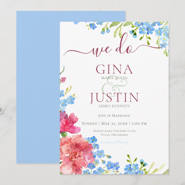 Cravos e Esquecer-me do Convite de Casamento (Frente/Verso)