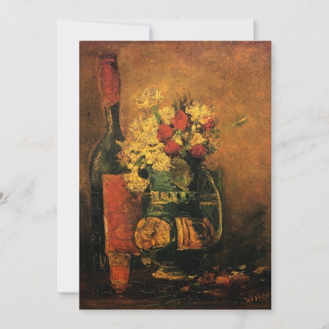 Cravos, Rosas e uma Garrafa por Vincent van Gogh (Frente)