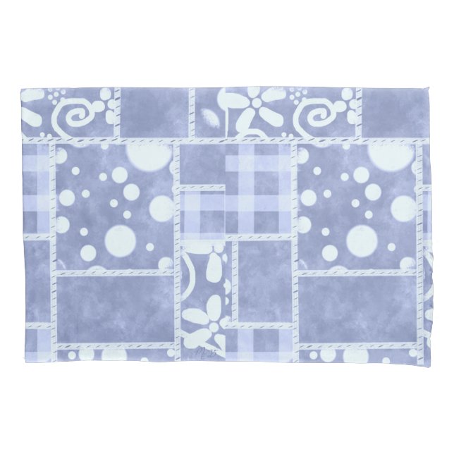Crazy Quilt Blue Gingham Floral Personalized  (Frente)