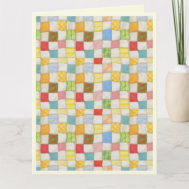 CRAZY QUILT Grande Cartão de Agradecimento / Creme (Frente)