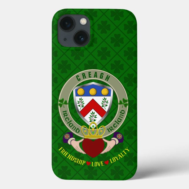 Creagh Irish Shield & Claddagh Personalizado (Verso)