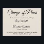 Cream Alteração de Planos Adiada Cartão de Casamen<br><div class="desc">Aqui está um simples cartão para notificar seus convidados se for necessário mudar sua data de casamento. Use os campos de modelo para adicionar seus detalhes pessoais e tornar este design elegante e minimalista seu próprio. O fundo do creme pode ser alterado para qualquer cor que você preferir. Todas as...</div>