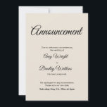 Cream Anúncio Adiado Cartão de Casamento<br><div class="desc">Aqui está um simples cartão para notificar seus convidados se for necessário mudar sua data de casamento. Use os campos de modelo para adicionar seus detalhes pessoais e tornar este design elegante e minimalista seu próprio. O fundo do creme pode ser alterado para qualquer cor que você preferir. Todas as...</div>