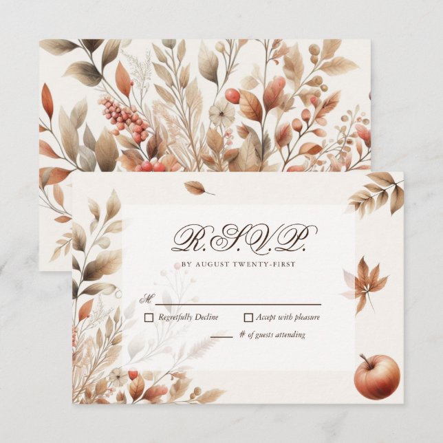 Cream Autumn Harvest Wedding RSVP Resposta Botânic (Frente/Verso)