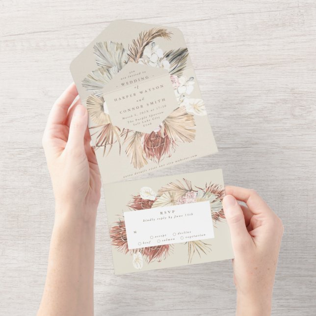 Cream Beige | Floral de Grama Seca Pampas | Casame (Aba destacável)