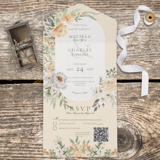 Cream e Yellow Boho Floral Yellow Código QR (Criador carregado)