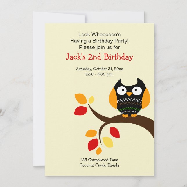 Cream Halloween Owday Convite 5x7 (Frente)