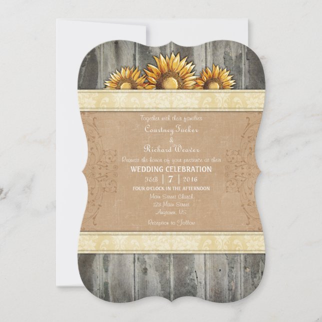 Cream Ivory Brown Rustic Sunflower Convite de casa (Frente)
